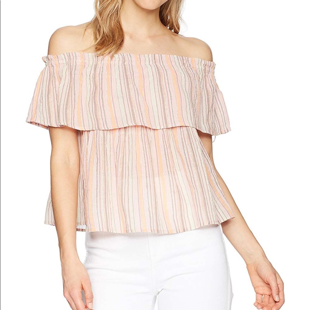 Brand New Lucky Brand Summer Peach Pink Off Shoulder Stripes Shine Top - Picture 4 of 7